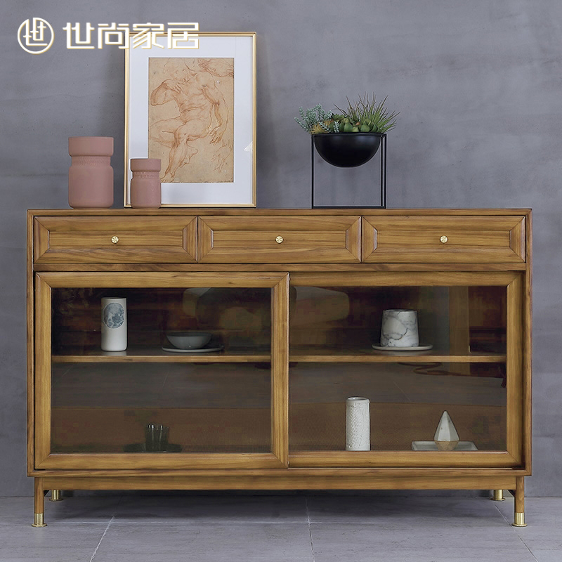 Shishang Yaxuan Nordic dining cabinet all solid wood glass storage storage cabinet ebony wood kitchen furniture cupboard