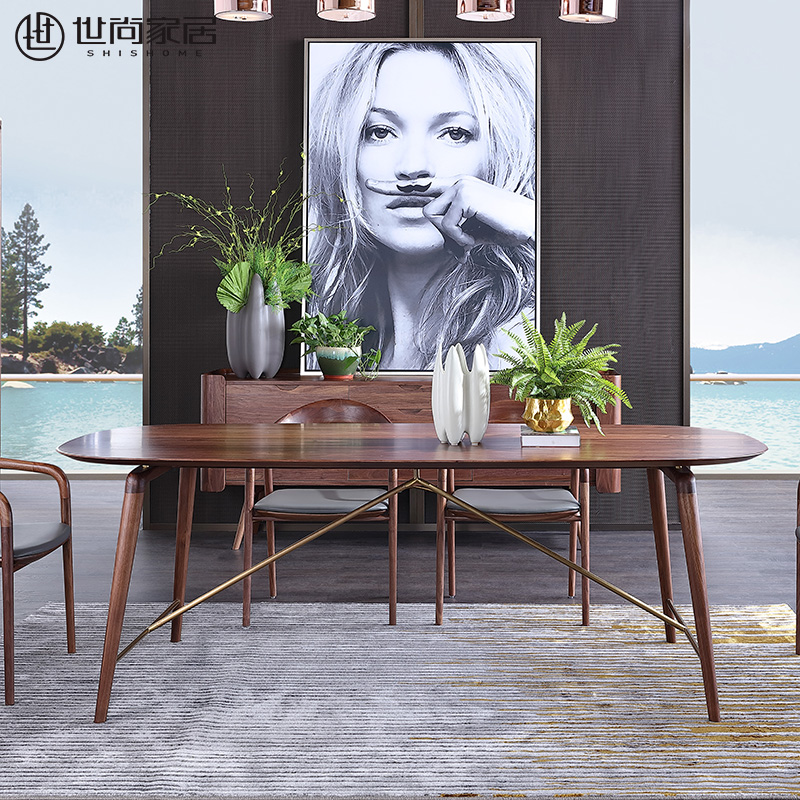 Table Black Walnut Wood Assembly Au Style Modern Minimalist Style Light Lavish Large Terrace Number Table Bronze Wood Knots Family With Table