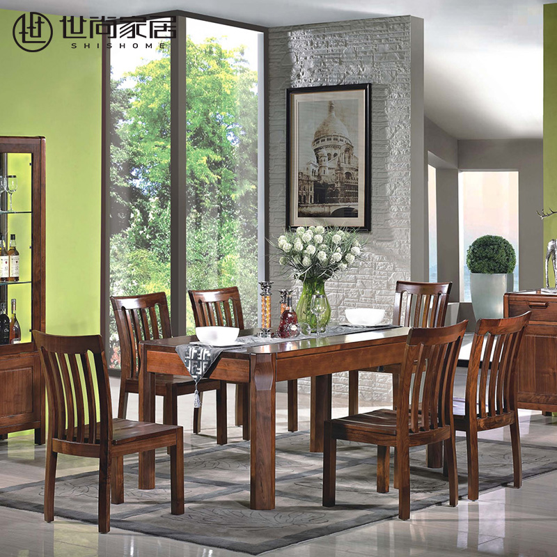 Shishang Yaxuan Simple new Chinese-style solid wood dining table North American black walnut dining table and chair combination dining room furniture