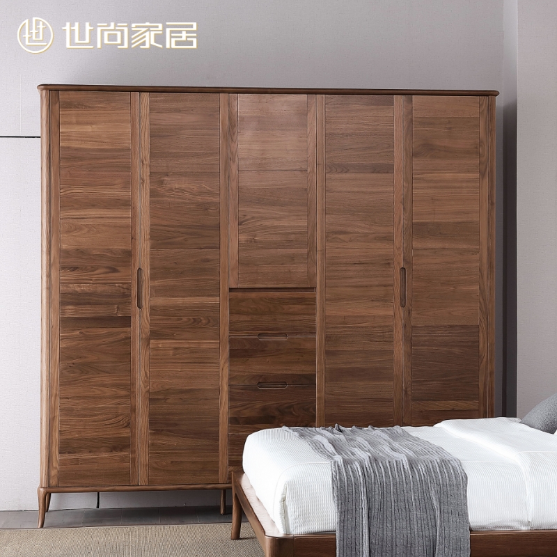 Shi Shang Yaxuan five-door wardrobe North American black walnut wardrobe Modern new Chinese style solid wood wardrobe custom furniture