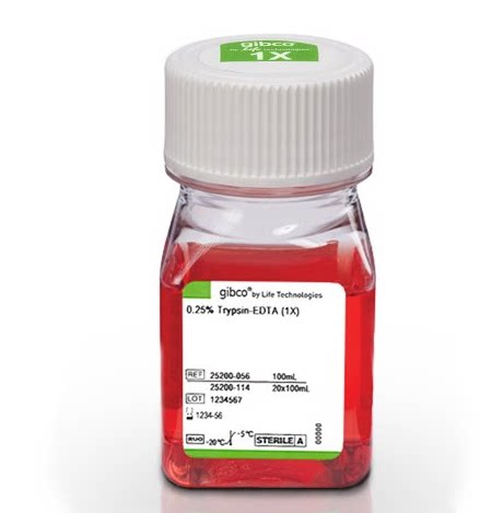 gibco 0.25%胰蛋白酶溶液，含EDTA,含酚红 100ml 25200-056