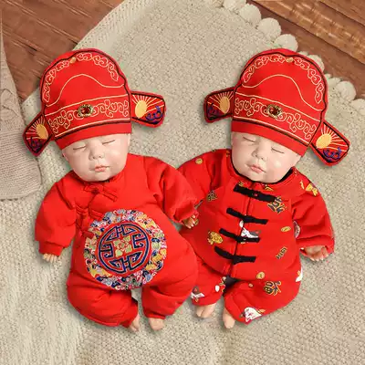 Baby jumpsuit winter newborn clothes Full Moon Baby year old winter dress festive red Chinese spring men