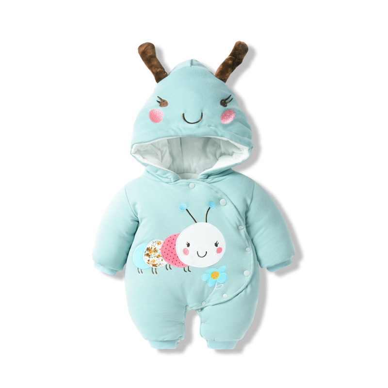 Baby girl jumpsuit autumn and winter thickened newborn hugging clothes baby boy winter clothes going out cotton suit net red