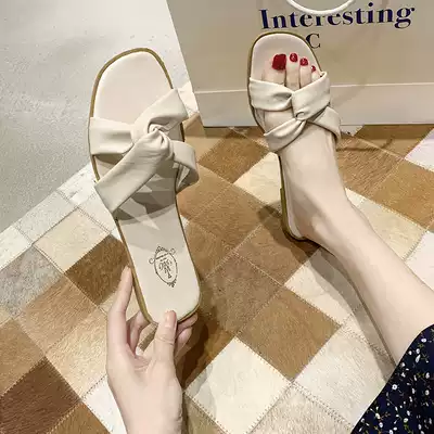 Bow slippers women's Korean version of the outer wear 2021 summer new flat-bottomed non-slip beach slippers shoes female ins tide