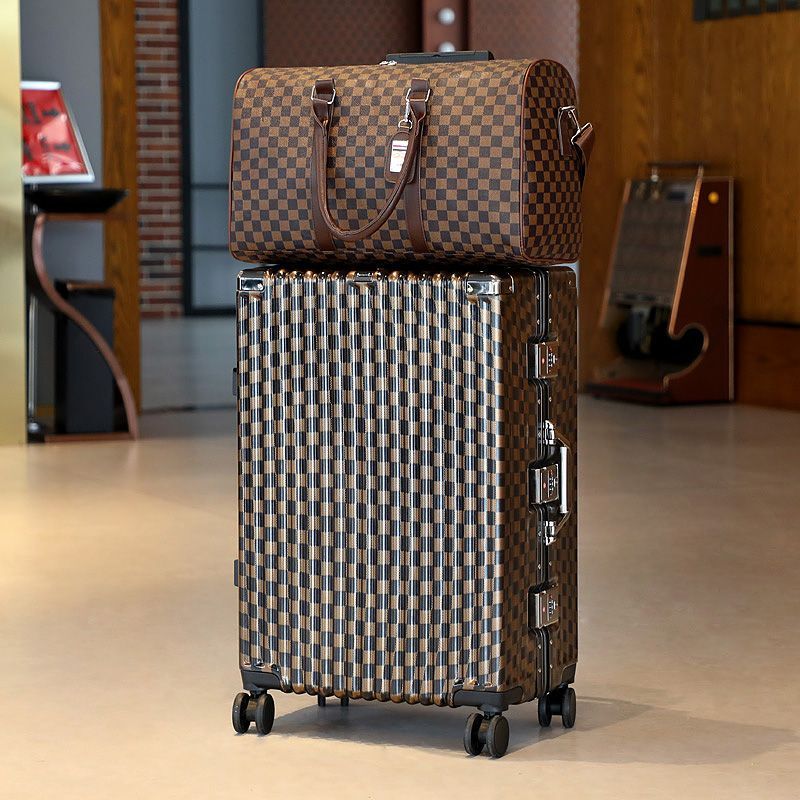 Checkerboard Suitcase, Universal Wheel Travel Trolley Case, New Large-Capacity Men's and Women's Password Box, Sturdy and Durable Leather Suitcase