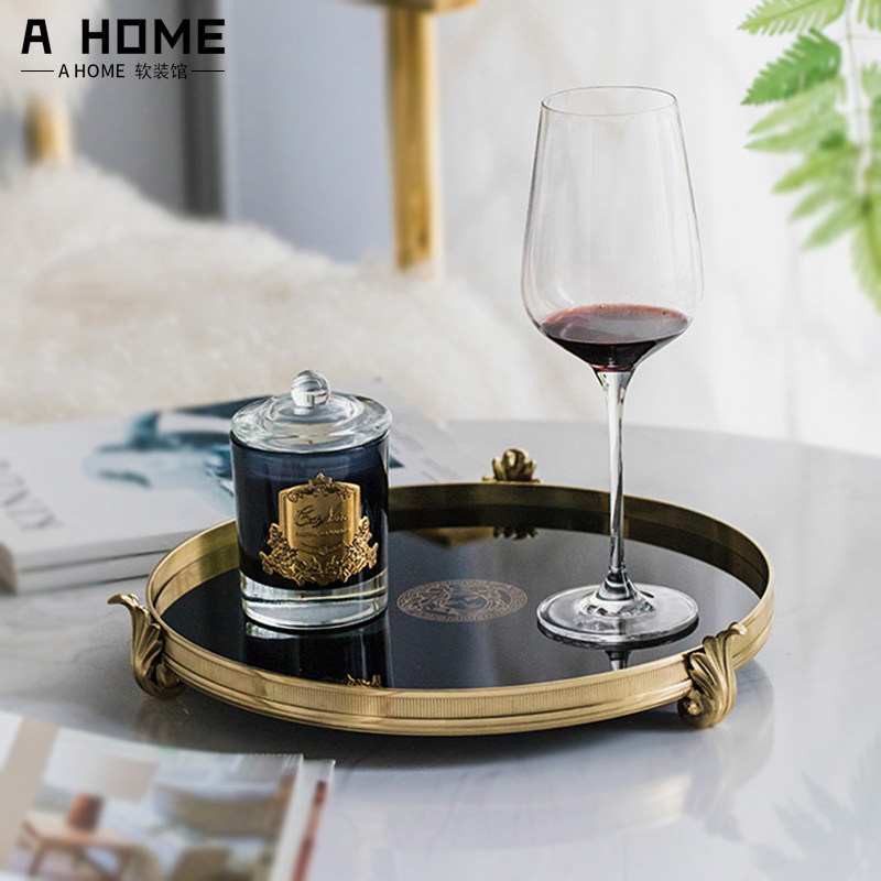 European-style light luxury all-copper tray modern home decoration model room American-style living room coffee table storage decoration - Taobao