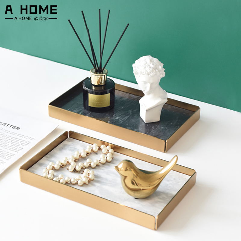 Nordic rectangular marble tray cosmetic jewelry storage tray hotel bathroom storage tray model room furnishings