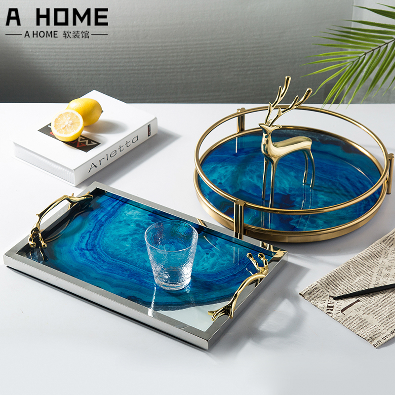 Creative glass tray ins living room decoration decoration Nordic light luxury decoration round tray storage tray fruit tray
