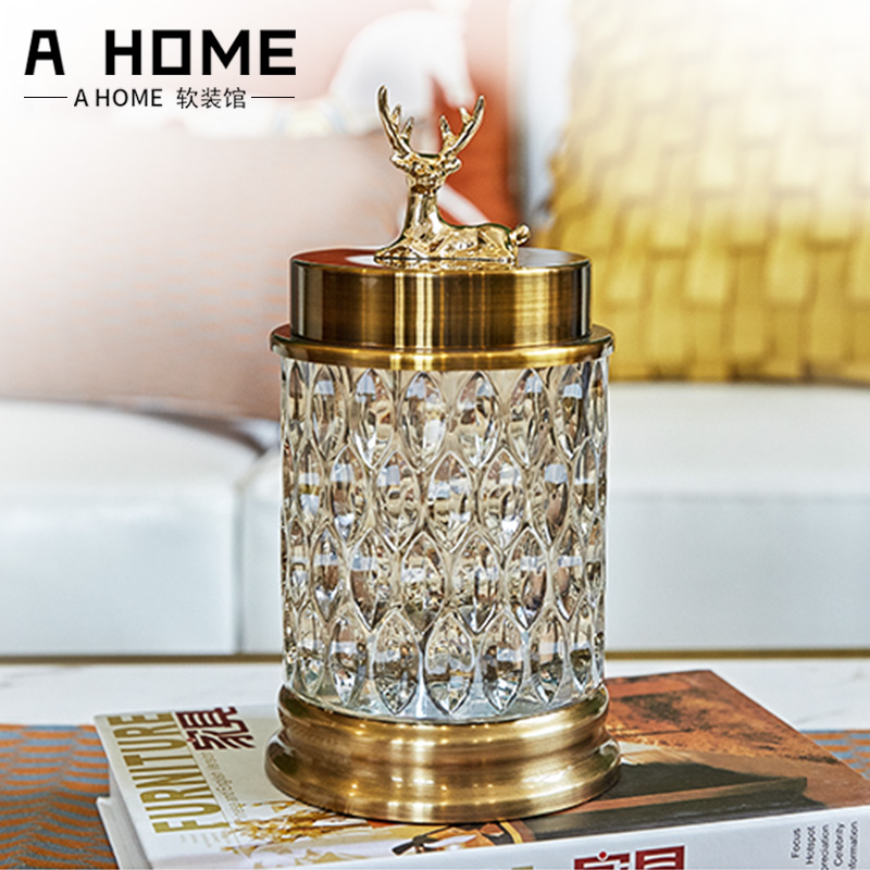 Nordic Wind Deer Head Glass Candy Canned Ornament Home Living Room Tea Table Furnishing Creativity With Lid Storage Tank Hem