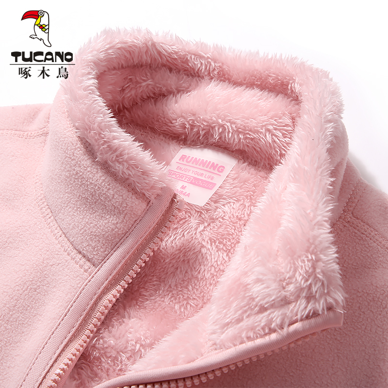 Woodpecker outdoor coral velvet fleece jacket Female fleece jacket Male velvet thickened double-sided velvet stormtrooper jacket liner