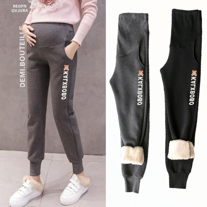 Maternity pants, cotton pants, autumn and winter women's outer wear, large size sweatpants, northeast winter thickening and velvet warm belly support pregnancy pants