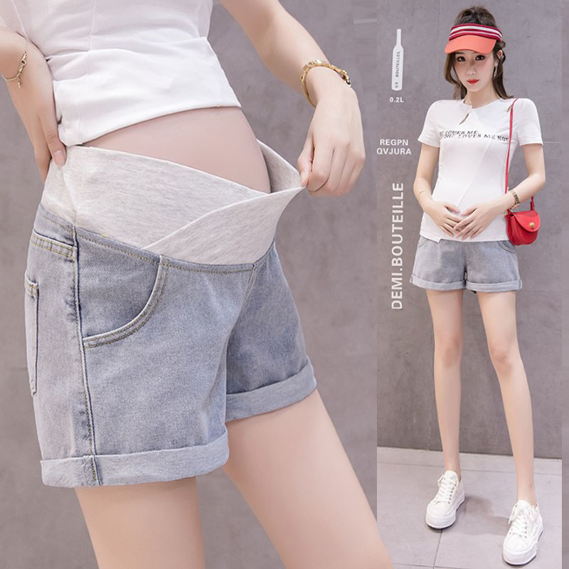 Maternity pants summer new loose early pregnancy light-colored low-waisted denim shorts summer thin outer wear belly support