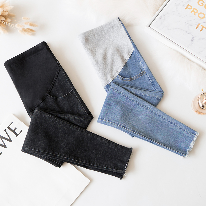 Spring and summer Elastic pregnant woman Jeans Spring Autumn Season outside wearing a body 90% Little feet Autumn with light blue skintight pants Summer