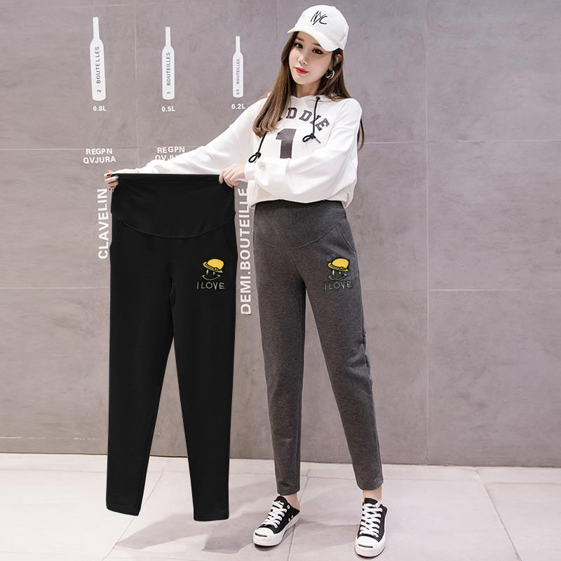 Maternity pants autumn and winter wear 145 small short 150cm casual sports plus velvet thick cotton pants winter