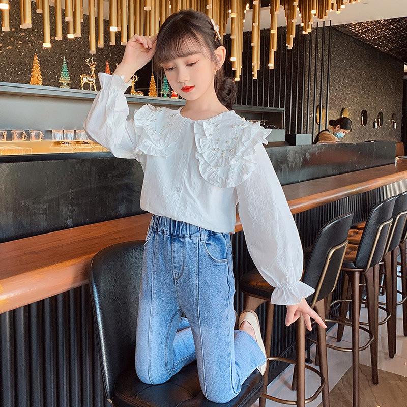 Girls' Shirts 2022 New Spring Dress Western Style Shirts Children's Suits Net Red Shirts Big Boys Spring and Autumn Fashionable Puff Sleeves