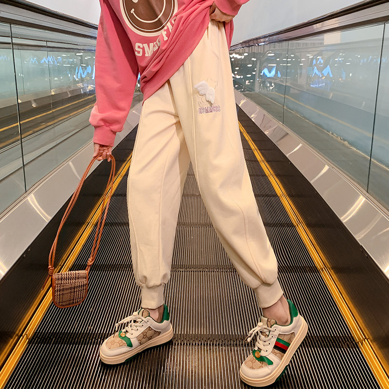 Girls spring and autumn wide-leg sports pants plus fleece sweatpants Western style children's pants middle-aged children's spring outer wear casual pants