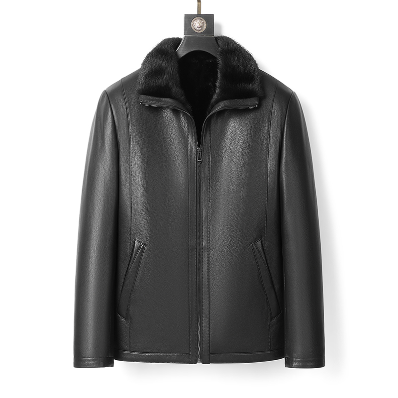 New Style Genuine Leather Jacket for Men with Integrated Fur Lining, Mink Inner Lining, Middle-Aged Jacket, Dad's Fleece Coat, Winter Haining