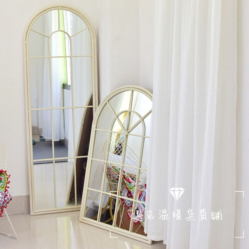 American rural iron art floor full body mirror Nordic minimalist wall-mounted decoration background mirror half-body mirror full body mirror