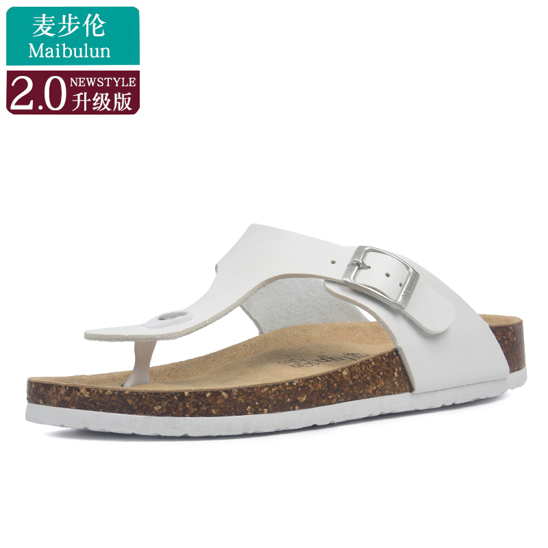 Mai Bulun Buckle Flat Cork Slippers Summer Sandals Beach Shoes Flip-Flops for Men and Women Couples Lazy Shoes
