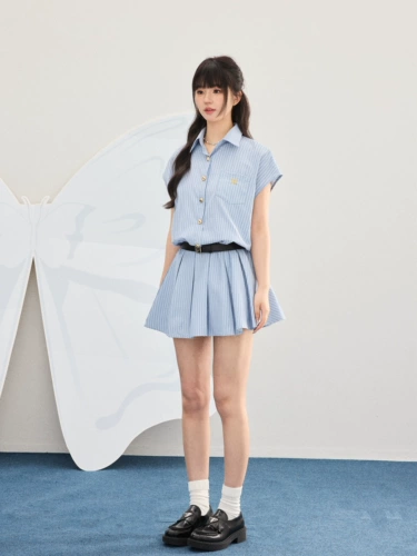 Летнее синее платье, юбка, воротник поло