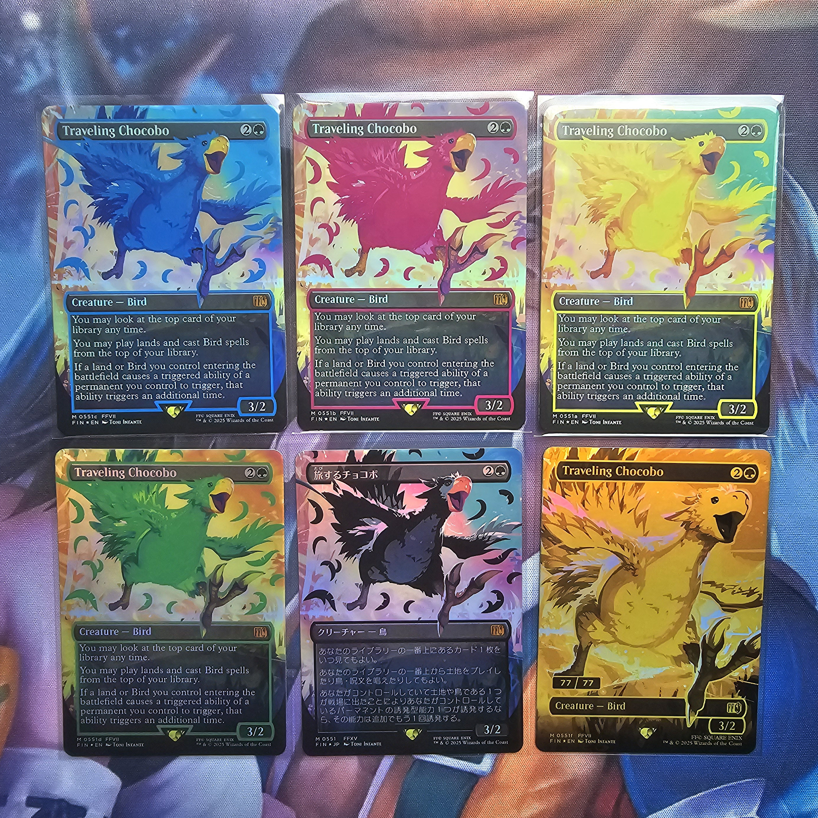 Magic: the gathering traveling chocobo, 7 different art flash cards, a  must-have for collectors!