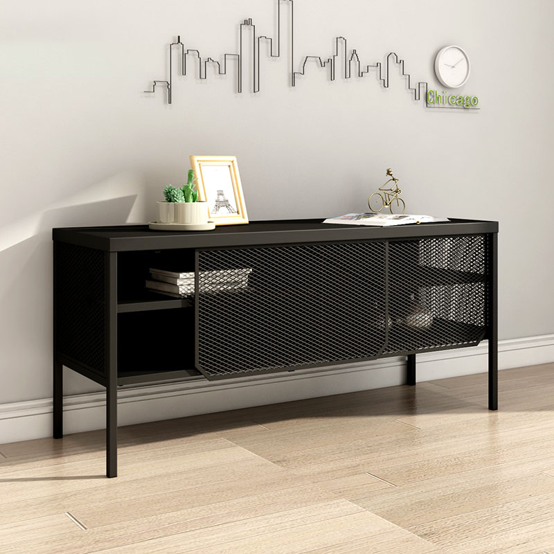 Nordic wrought iron TV cabinet mesh door sliding door low cabinet living room combination cabinet modern minimalist storage cabinet with standing feet