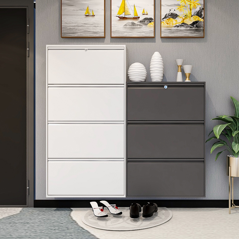 Biwell shoe cabinet ultra thin 15cm steel steel steel steel wall with lock tower elevator door flip shoe cabinet