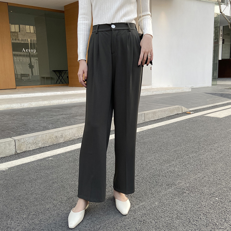 Mopping wide leg pants women's high waist thin hanging Korean version of Black large size loose straight tube drop sense casual suit pants