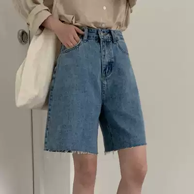 Korean wide-legged high waist retro loose five-point jeans women