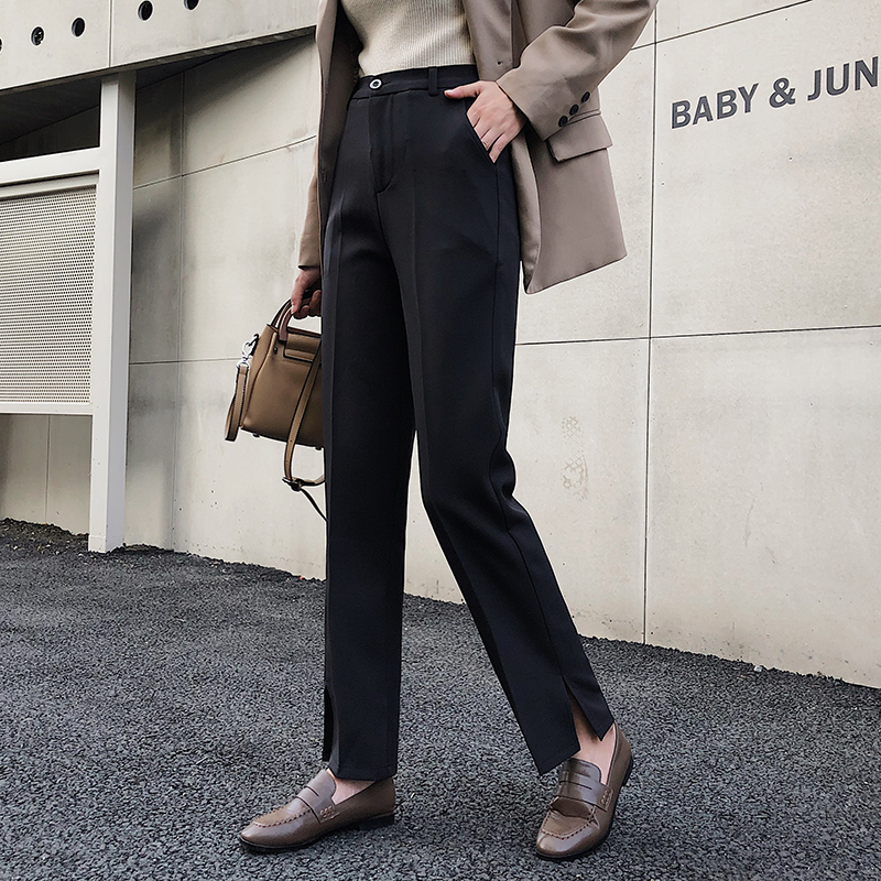 Joker high waist slim trouser leg split loose hanging feeling straight tube nine-point suit pants children 2021 autumn new