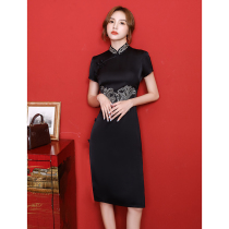 Spring and summer qipao 2022 new young girl black embroidered black embroidered improved tandem dress Chinese ethos short
