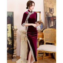 Qipao 2022 New improved velvet banquet Liandress high-end Chinese wind young girl among young girls