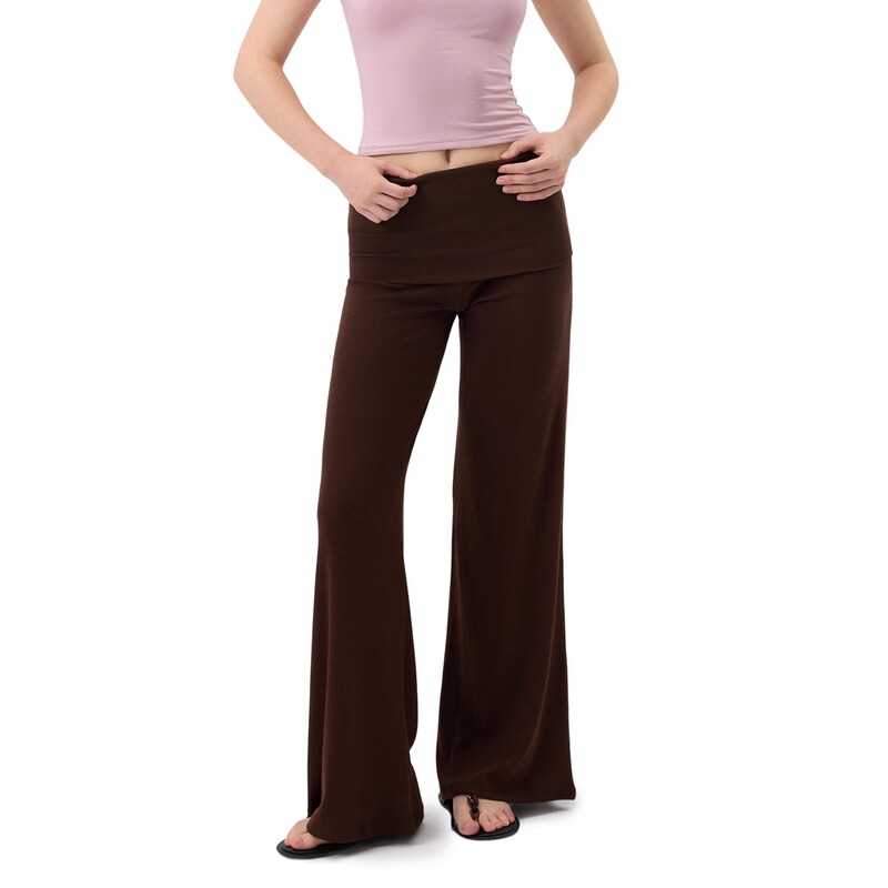 Nearly Now Foldable Waistband Knitted High-Waisted Straight-Leg Pants Slimming Casual Drapey Walking Pants for Women