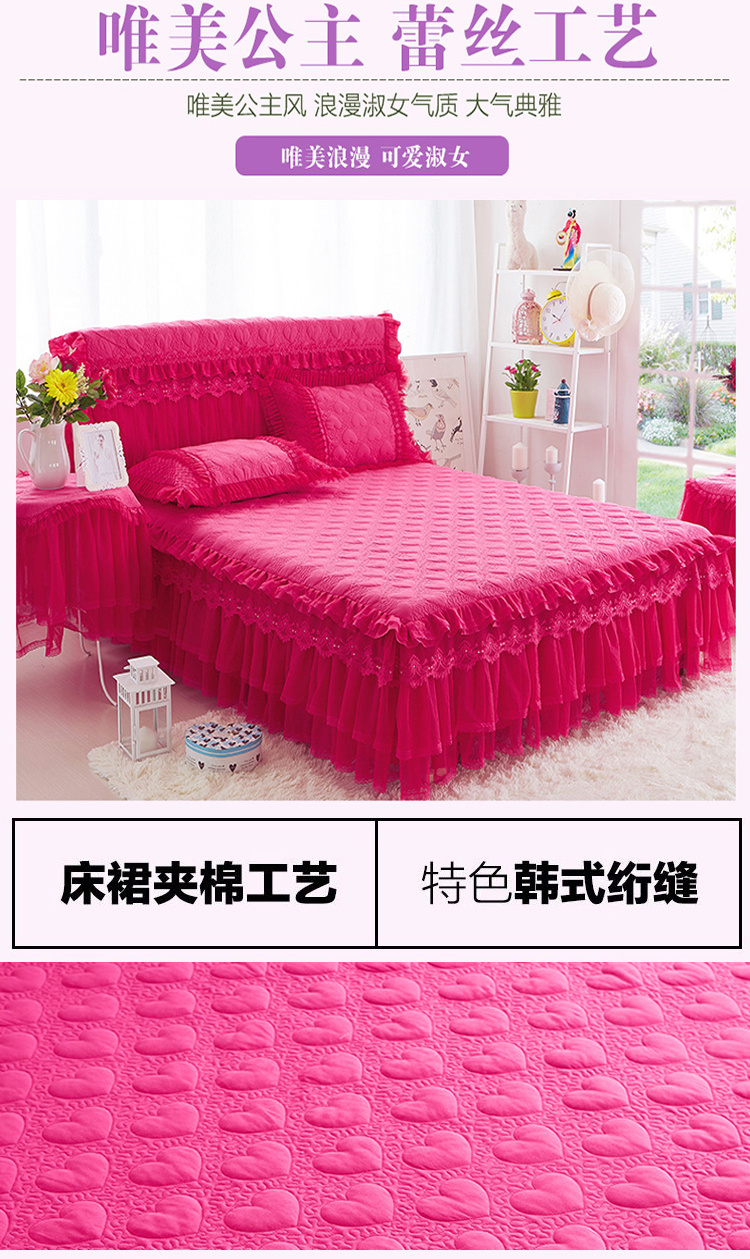 Đám cưới châu Âu không lớn màu đỏ trải giường bọc chăn bông gối ba bộ ren công chúa gió 1,8m mét - Váy Petti váy giường