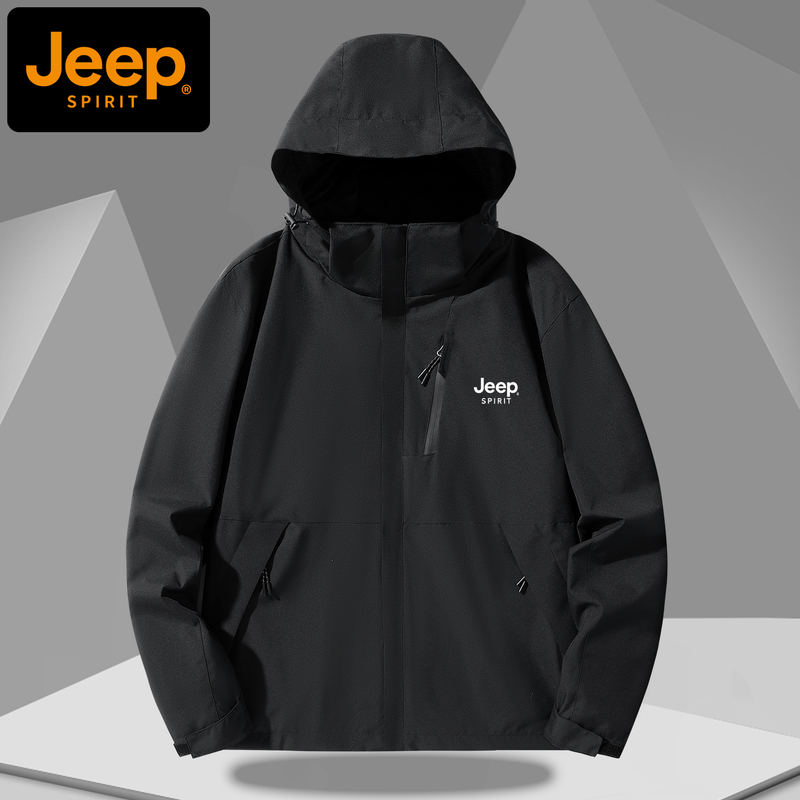 Jeep Softshell Jacket for Men 2026 Spring Waterproof and Windproof Detachable Hood Men's Outdoor Mountaineering Jacket