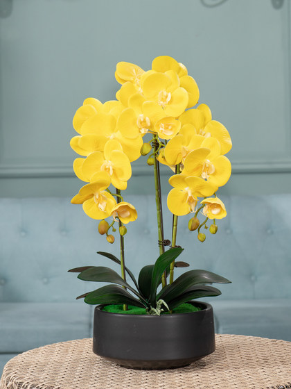 High-End Artificial Phalaenopsis Orchid Flower Arrangement Potted Plant Fake Flowers for Living Room Coffee Table Dining Table Decoration Ornaments