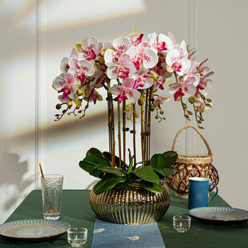 High-End Realistic Butterfly Orchid Indoor Living Room Front Desk Decoration Fake Flower Arrangement Potted Plant Light Luxury