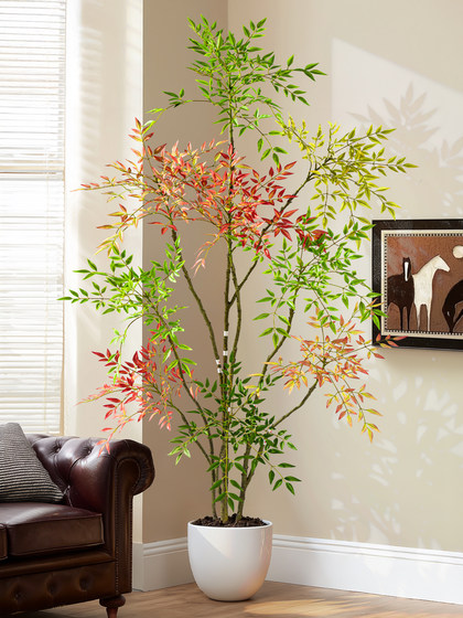 Artificial Green Plant, Nandina Bamboo Fake Tree, Indoor Living Room Large Artificial Plant Potted Money Tree Ornament, Mid-Century Style