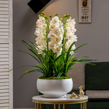 High-End 2026 New Realistic Touch Cymbidium Orchid Artificial Flower Arrangement Plastic Flower Arrangement Living Room Tv Cabinet Decoration Bonsai