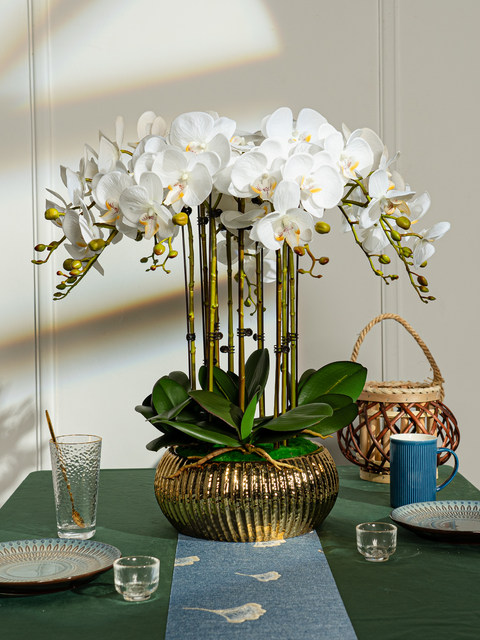 High-End Realistic Butterfly Orchid Indoor Living Room Front Desk Decoration Fake Flower Arrangement Potted Plant Light Luxury