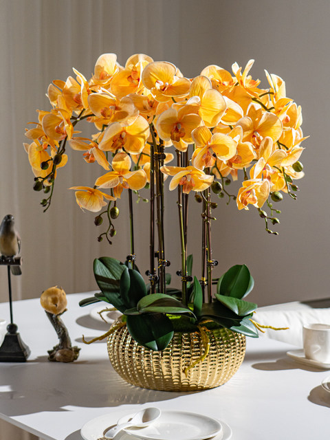 High-End Realistic Butterfly Orchid Indoor Living Room Front Desk Decoration Fake Flower Arrangement Potted Plant Light Luxury