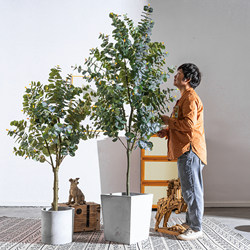 Sen Yicheng Artificial Gray-White Eucalyptus Green Plant Fake Tree Potted Plant Indoor Living Room Shop Window Decoration Ornament
