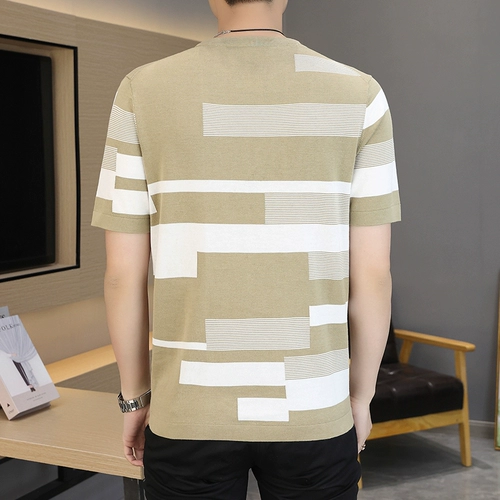 Шелковая модная тонкая летняя трендовая футболка для отдыха, короткий рукав, круглый воротник