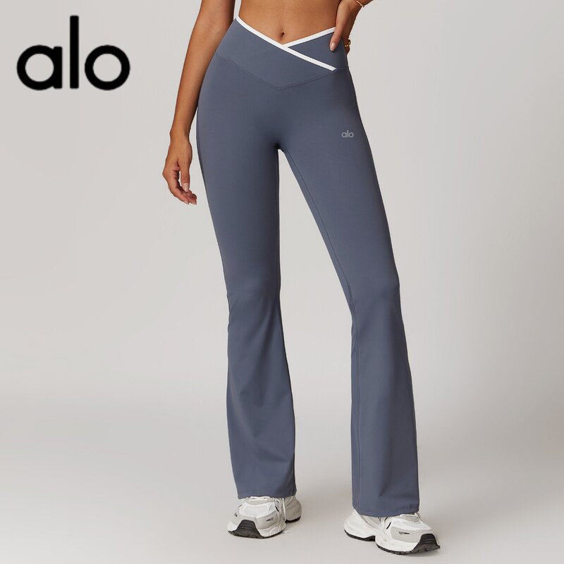 Aio Cross-Over High-Waisted Butt-Lifting Yoga Pants for Women, Sports Fitness Flared Pants, Pilates Running Training Bell-Bottom Pants