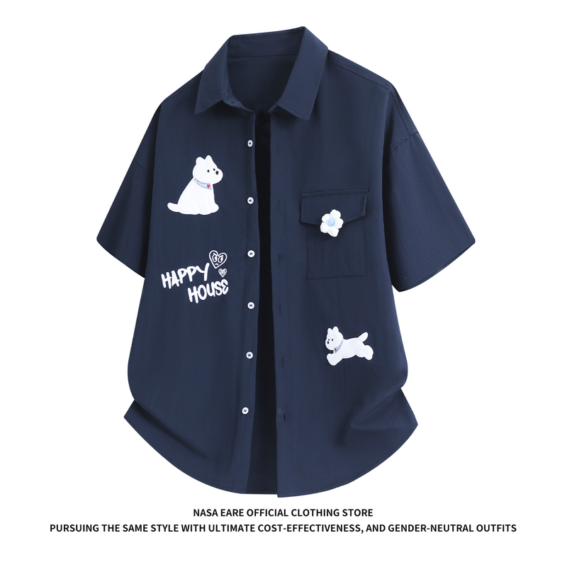 Nasab-Eare Soft and Cute Puppy Short-Sleeved Shirt for Men and Women, Summer Trendy Couple Style Casual Versatile Embroidered Shirt Nasab-Eare Soft and Cute Puppy Short-Sleeved Shirt for Men and Women, Summer Trendy Couple Style Casual Versatile Embroidered Shirt