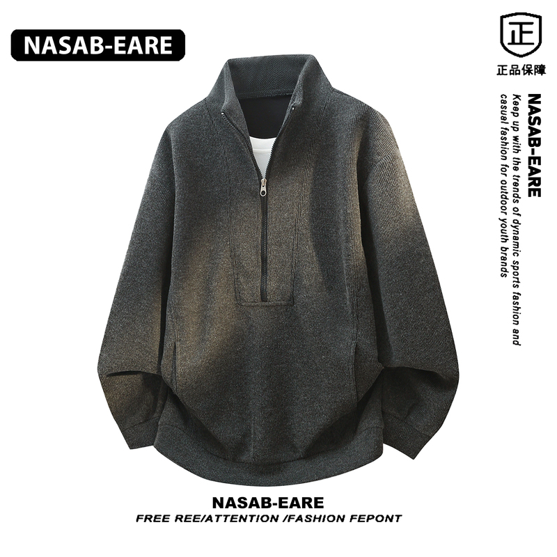 Nasab-Eare Stand Collar Half-Zip Sweatshirt Men's Autumn Silhouette Clothing American Style Heavyweight Loose Cleanfit Top Nasab-Eare Stand Collar Half-Zip Sweatshirt Men's Autumn Silhouette Clothing American Style Heavyweight Loose Cleanfit Top