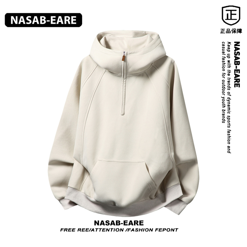 Nasab-Eare Heavyweight Half-Zip Hooded Sweatshirt for Men, Autumn American-Style 3D Jacket, Retro Solid Color Casual Hoodie Nasab-Eare Heavyweight Half-Zip Hooded Sweatshirt for Men, Autumn American-Style 3D Jacket, Retro Solid Color Casual Hoodie
