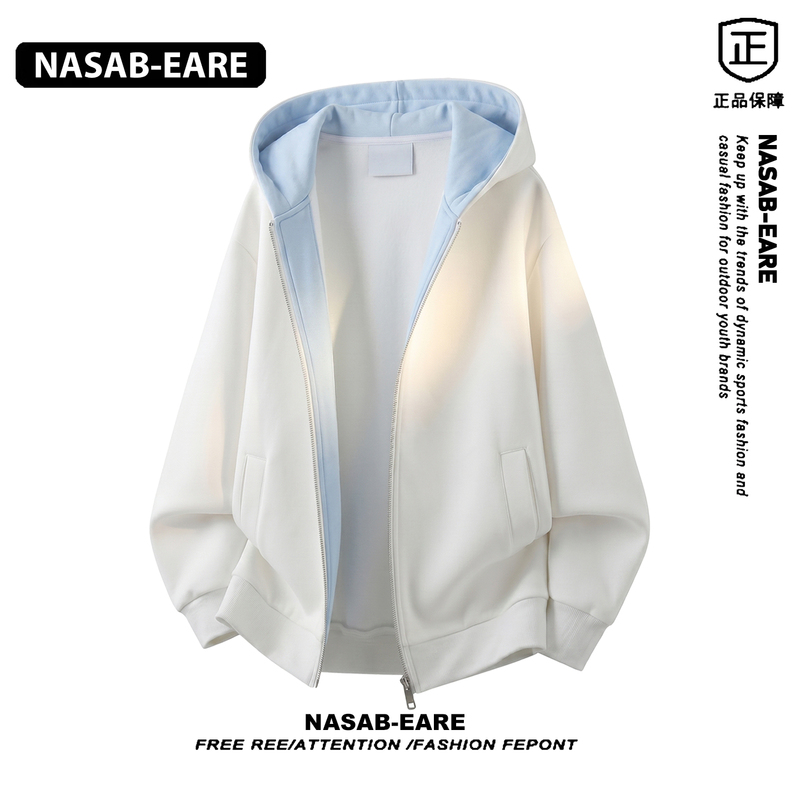 Nasab-Eare American Style Color-Blocked Hooded Jacket for Men 2026 New Autumn Loose Versatile Top Cardigan Sweatshirt