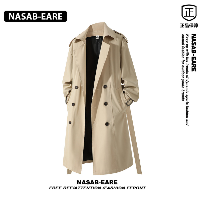 Nasab-Eare High-End Stylish Double-Breasted Trench Coat for Men, Spring and Autumn British Style Mid-Length Loose Jacket Nasab-Eare High-End Stylish Double-Breasted Trench Coat for Men, Spring and Autumn British Style Mid-Length Loose Jacket