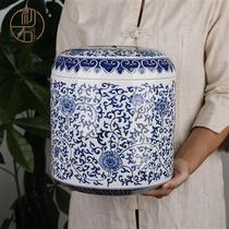 Chushi hand-painted blue and white porcelain tea warehouse household retro Puer storage tea jar ceramic seven-cake jar large tea